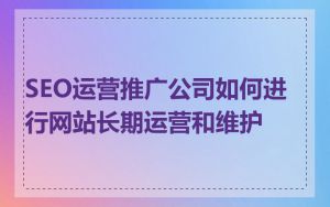 SEO运营推广公司如何进行网站长期运营和维护