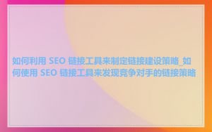 如何利用 SEO 链接工具来制定链接建设策略_如何使用 SEO 链接工具来发现竞争对手的链接策略