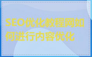 SEO优化教程网如何进行内容优化