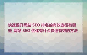 快速提升网站 SEO 排名的有效途径有哪些_网站 SEO 优化有什么快速有效的方法