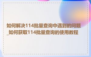 如何解决114批量查询中遇到的问题_如何获取114批量查询的使用教程