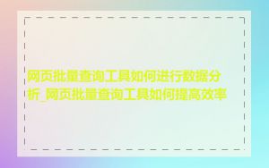 网页批量查询工具如何进行数据分析_网页批量查询工具如何提高效率
