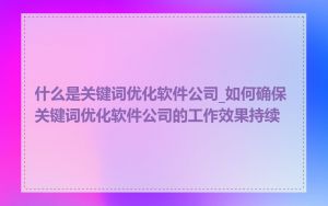 什么是关键词优化软件公司_如何确保关键词优化软件公司的工作效果持续